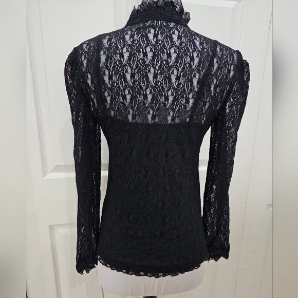 Apt 9 Black Lace v neck Ruffle Detail Long Sleeve Top Blouse S - Picture 5 of 8